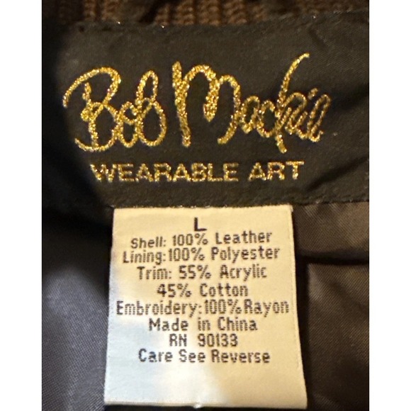 Bob Mackie Jacket Wearable Art Lrg Brown Leather/Knit Western Embroidered Zip - Picture 13 of 14